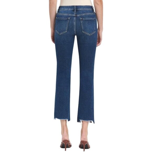 Women's High-Rise Frayed Hem Cropped Slim Straight Leg Jeans - Picture 3 of 3